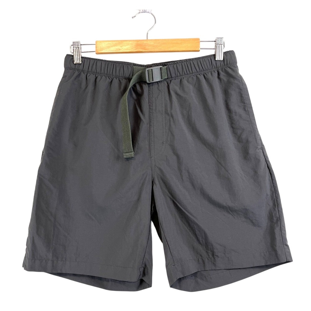 COLUMBIA Mens Swim Shorts Trunks Belted Lined Size Small 8" Length Gray Water